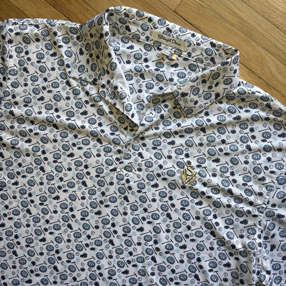 Straight  Down Polo Shirt Mens XL Performance UPF 50‎ Golf Dice Poker Prep Logo